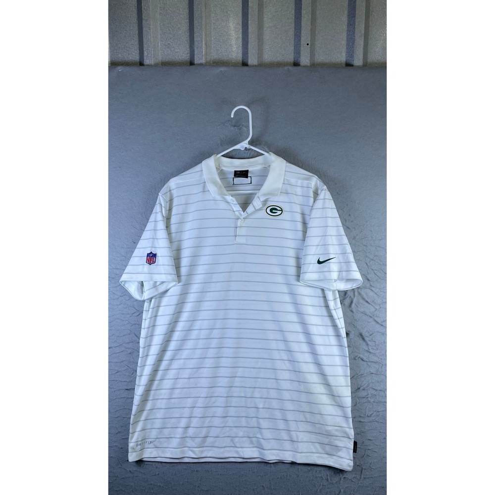 Nike Polo Shirt Mens Large White Excellent Green Bay Packers NFL Dri-FIT Striped